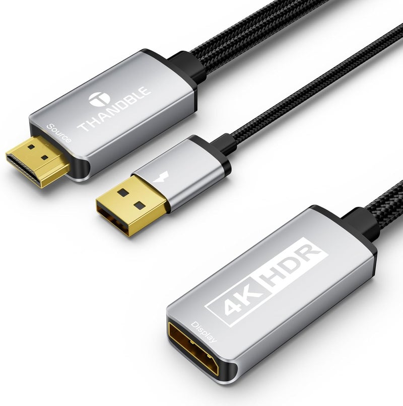 THANDBLE Active HDMI to DisplayPort Adapter (4K 60Hz 1080p 120Hz), Unidirectional HDMI Source to DP Monitor Display Port Adapter Compatible for NVIDIA, AMD, PS5/4, Xbox, PC, Laptop, Computer - Image 1